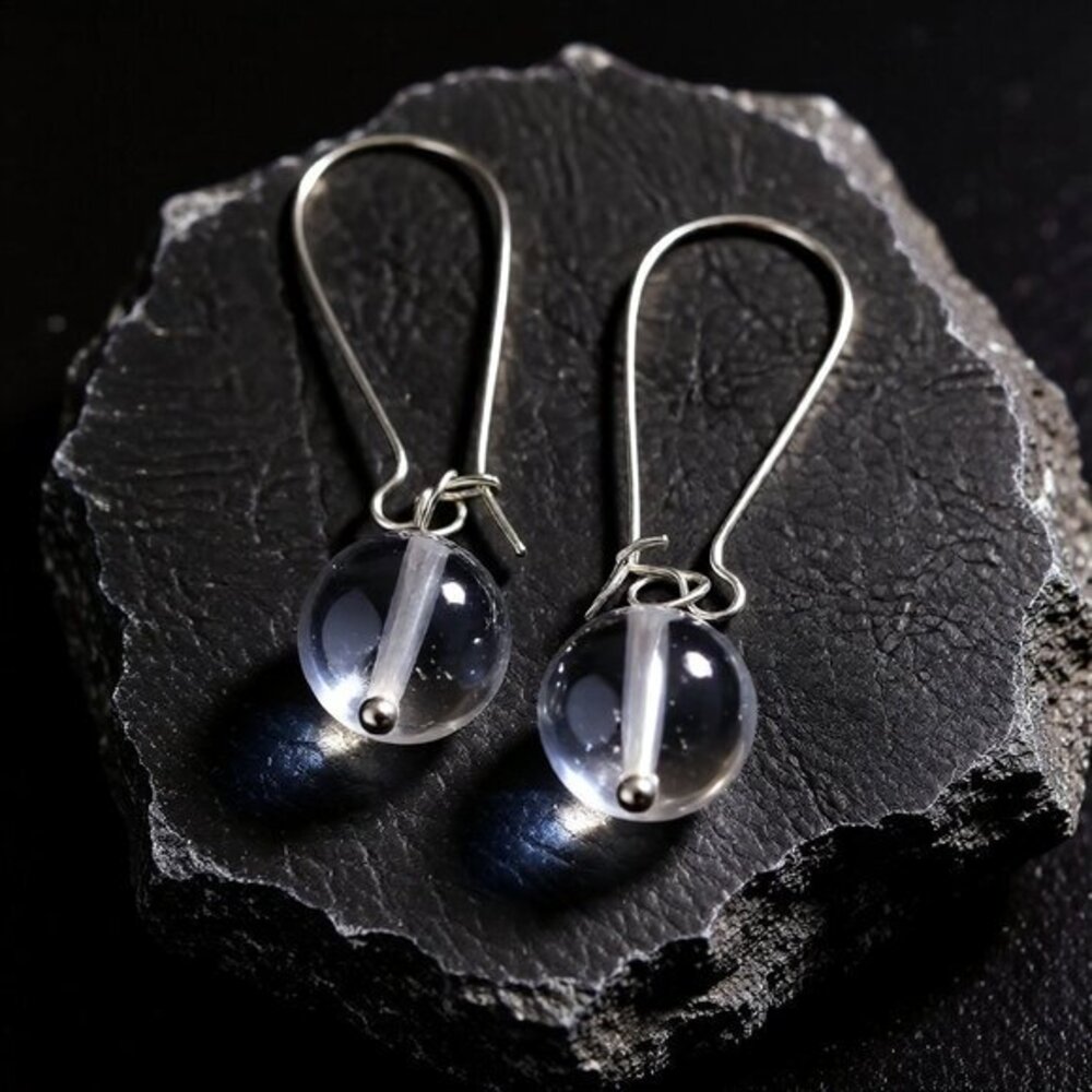 Large Quartz Sphere Earrings • Stainless Steel Kidney Hooks • Bold Minimalist Da